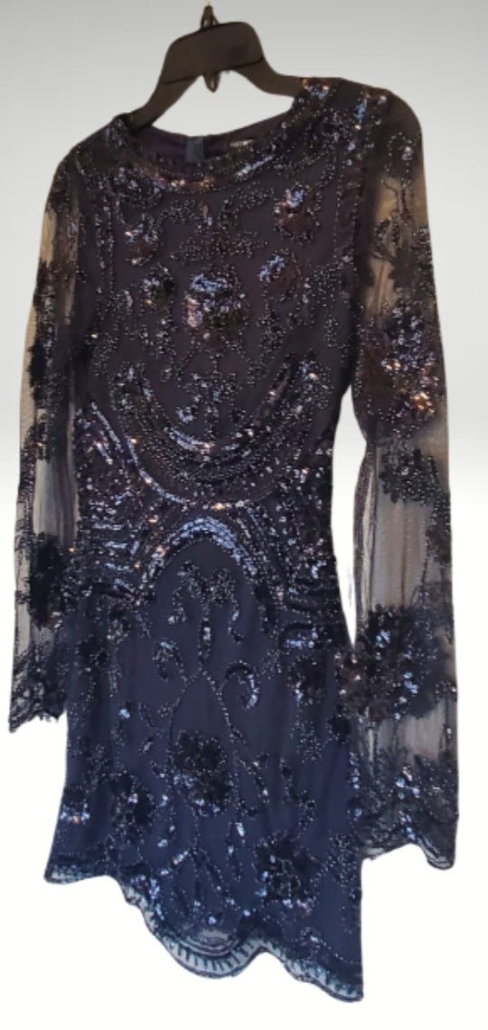 Black & Navy Sequin Mini Dress